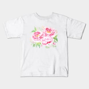 Pink peony flower arrangement watercolor Kids T-Shirt